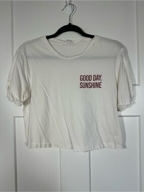 Sadie & Sage White Crop Tee with Red Graphic